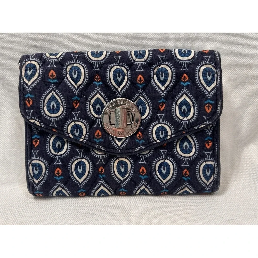 Vera Bradley Wallet Marrakesh Pattern Turn Lock Closure Blue Small